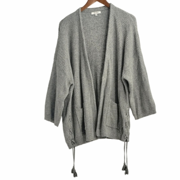 Madewell‎ Gray Cotton Side Lace Open Cardigan Sweater - Picture 2 of 14